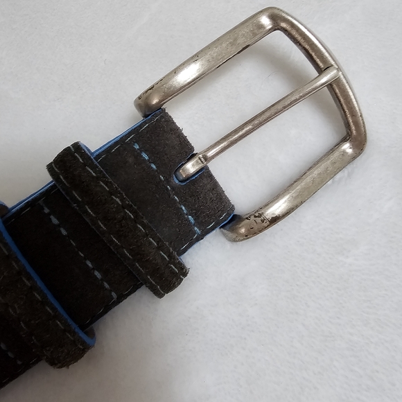 W. Kleinberg Gray Suede Blue Trim Detaial Genuine Leather Lined Luxury Belt USA - Picture 13 of 16